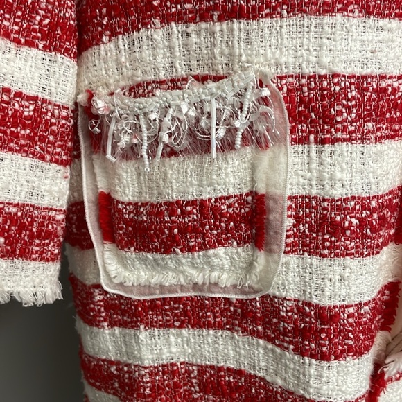 D&G Dolce Gabbana Red White Strip Tweed Evening Jacket Short Sleeve Sparkle - Picture 4 of 10